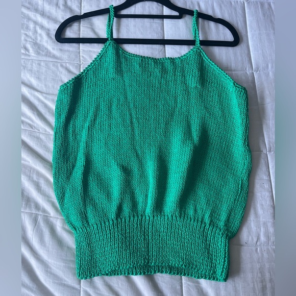 Vintage 80s Hand Knit Green Pearl Embellished Elegant Twinset S/M - Picture 11 of 16